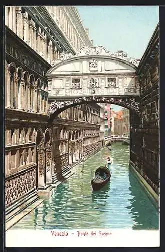 Lithographie Venezia / Venedig, Ponte dei Sospiri, Motiv der Seufzerbrücke