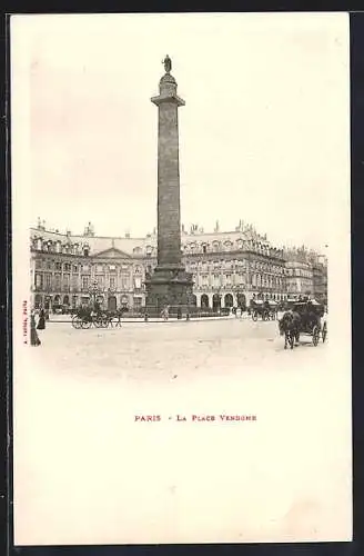 AK Paris, Colonne Vendome, Passanten und Pferdekutsche bei der Siegessäule