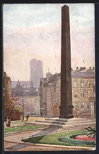 Künstler-AK Richard Wagner: München, Karolinenpl. mit Obelisk