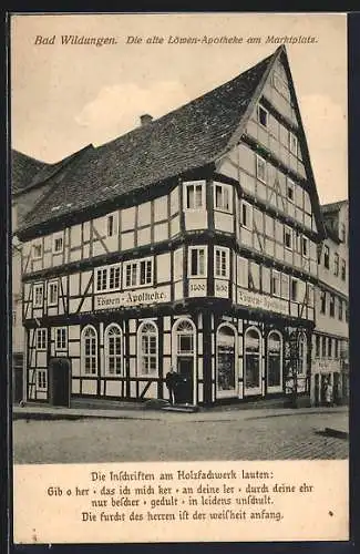 AK Bad Wildungen, alte Löwen-Apotheke am Marktplatz