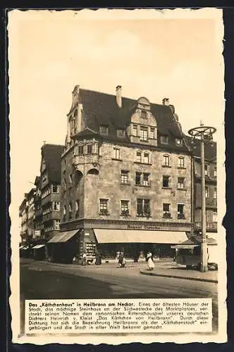 AK Heilbronn, Käthchenhaus mit Geschäft von August Dietsche, Milch- & Kakao-Kiosk