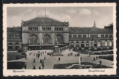 AK Hannover, Hauptbahnhof und Ernst-August-Denkmal