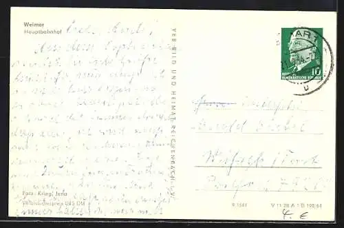 AK Weimar / Thüringen, Hauptbahnhof im Sonnenschein