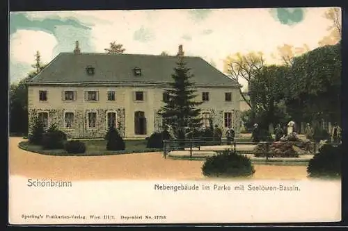 AK Schönbrunn, Nebengebäude im Park mit Seelöwen-Bassin