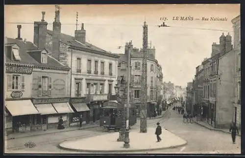 AK Le Mans, Rue Nationale, Strassenbahn