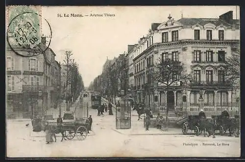 AK Le Mans, Avenue Thiers, Strassenbahn