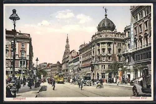 AK Budapest, Erzsebet körut, Strassenbahn