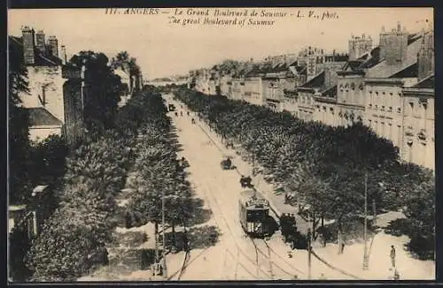 AK Angers, Le Grand Boulevard de Saumur, Strassenbahn