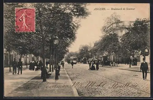 AK Angers, Boulevard de Saumur, Strassenbahn