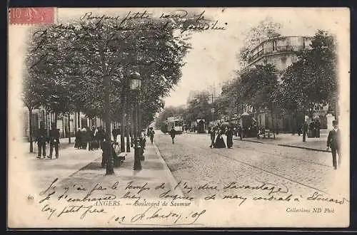 AK Angers, Boulevard de Saumur, Strassenbahn