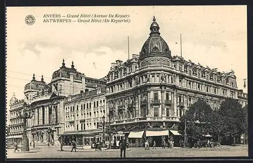 AK Anvers, Grand Hotel, Avenue de Keyser, Strassenbahn