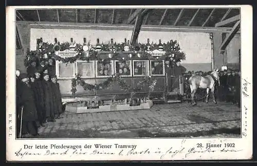 AK Der letzte Pferdewagen der Wiener Tramway, 28. Jänner 1902