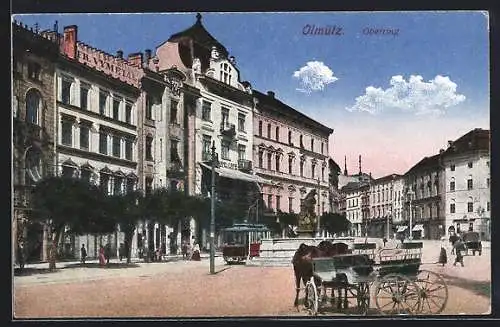 AK Olmütz, Oberring mit Linie A-B, Strassenbahn, Grand Cafe