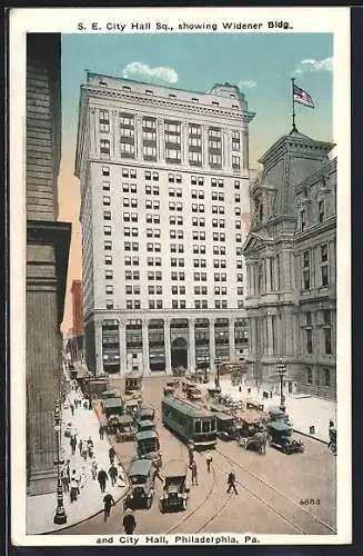 AK Philadelphia, PA, City Hall Sq. showing Widener Building and City Hall, Strassenbahn