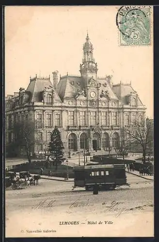 AK Limoges, Hôtel de Ville, le tram, Strassenbahn