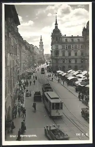 AK Graz, Herrengasse, Strassenbahn