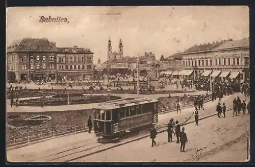 AK Subotica, Strassenbahn auf einem Platz