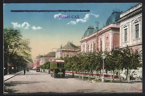 AK Novi Sad, Königl. Gerichts-Gebäude und Strassenbahn