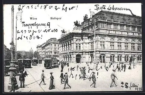 AK Wien, Hofoper mit Strassenbahnen