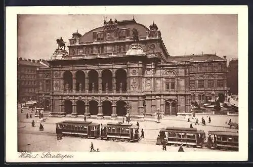 AK Wien, Strassenbahnen vor der Staatsoper