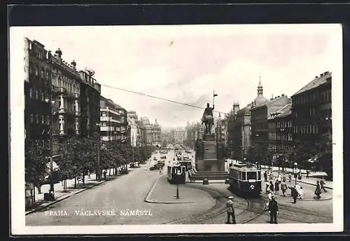 AK Praha, Václavské Námestí, Strassenbahn