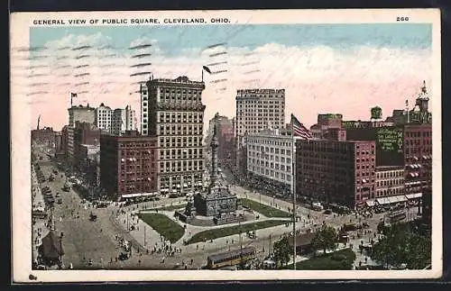 AK Cleveland, OH, General View of Public Square, Strassenbahn