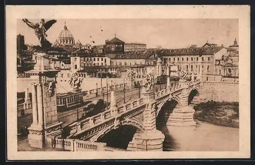 AK Roma, Ponte Vittorio Emanuele II., Strassenbahn