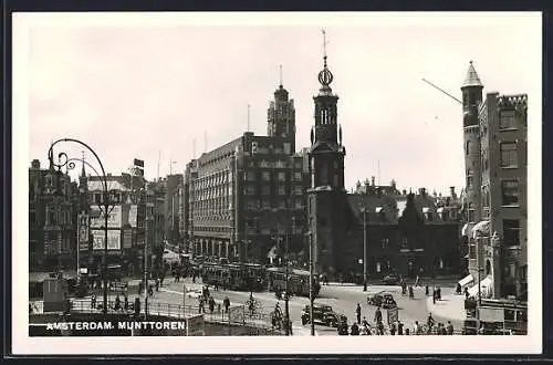 AK Amsterdam, Munttoren, Strassenbahn