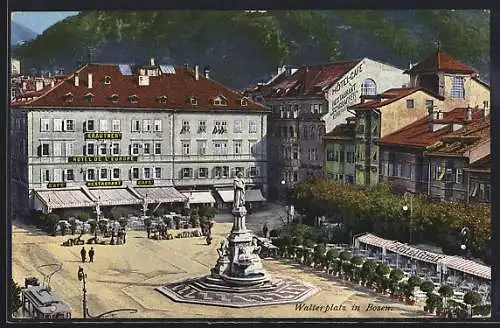 AK Bolzano / Bozen, Waltherplatz mit Hotel de l`Europe, Strassenbahn