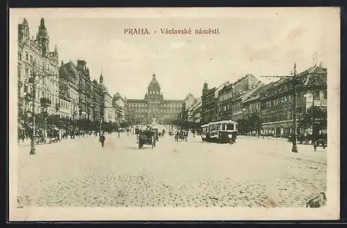 AK Praha, Václavské námestí, Strassenbahn