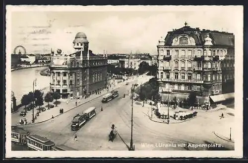 AK Wien, Urania mit Aspernplatz, Strassenbahnen