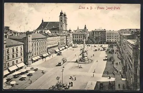 AK Linz a. D., Strassenbahn am Franz-Josef-Platz