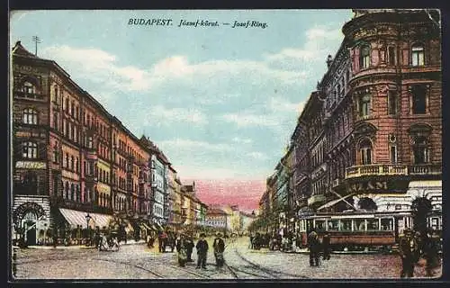 AK Budapest, Josef-Ring mit Strassenbahnen