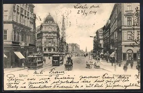 AK Wien, Praterstrasse mit Strassenbahnen