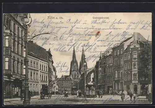 AK Köln a. Rh., Gereonstrasse mit Gschäften, Kirche und Strassenbahn