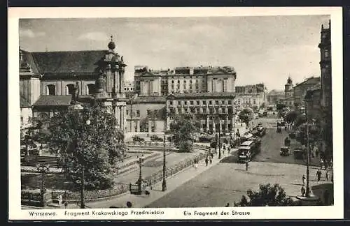 AK Warszawa / Warschau, Teil der Krakauervorstadt, Strassenbahn