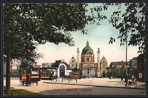 AK Wien, Karlskirche, Strassenbahn