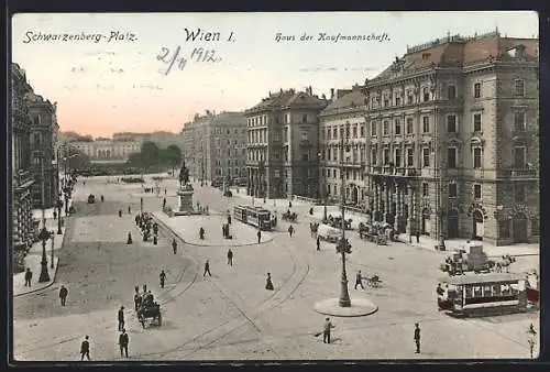 AK Wien, Haus der Kaufmannschaft am Schwarzenberg-Platz mit Strassenbahn