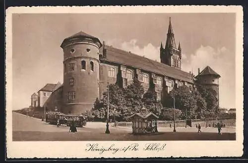 AK Königsberg i. Pr., Schloss mit Strassenbahn