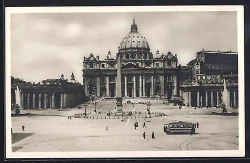 AK Roma-Vaticano, Piazza Basilica di S. Pietro, Strassenbahn