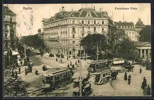 AK Berlin, Potsdamer Platz mit Strassenbahn