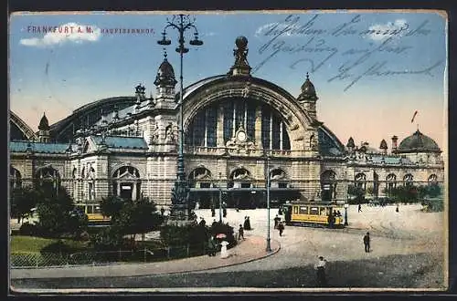 AK Frankfurt a. M., Hauptbahnhof mit Strassenbahn