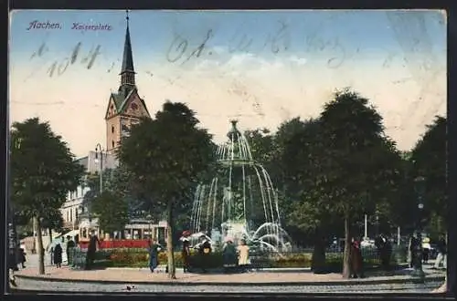 AK Aachen, Kaiserplatz mit Springbrunnen