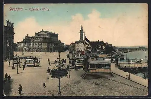 AK Dresden, Theater-Platz mit Strassenbahn