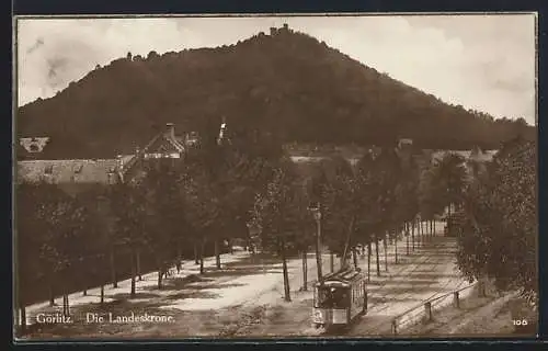 AK Görlitz, Landeskrone mit Strassenbahn