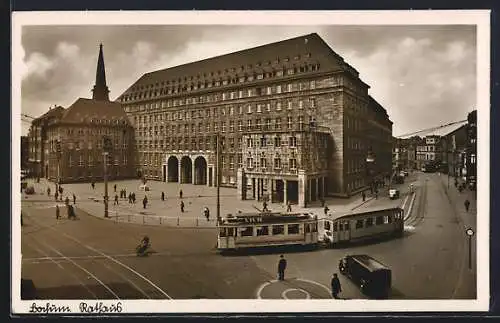 AK Bochum, Rathaus mit Strassenbahn