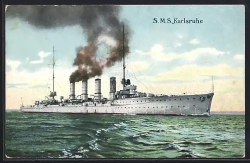 AK Kriegsschiff S. M. S. Karlsruhe auf hoher See