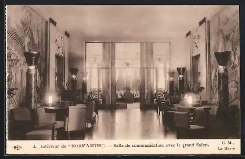 AK Passagierschiff Normandie, Salle de communication avec le grand Salon