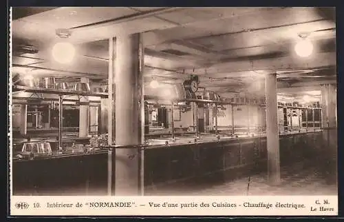 AK Passagierschiff Normandie, Vue d'une partie des Cuisines, Chauffage electrique