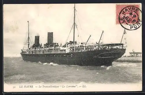 AK Le Havre, Passagierschiff La Lorraine auf See